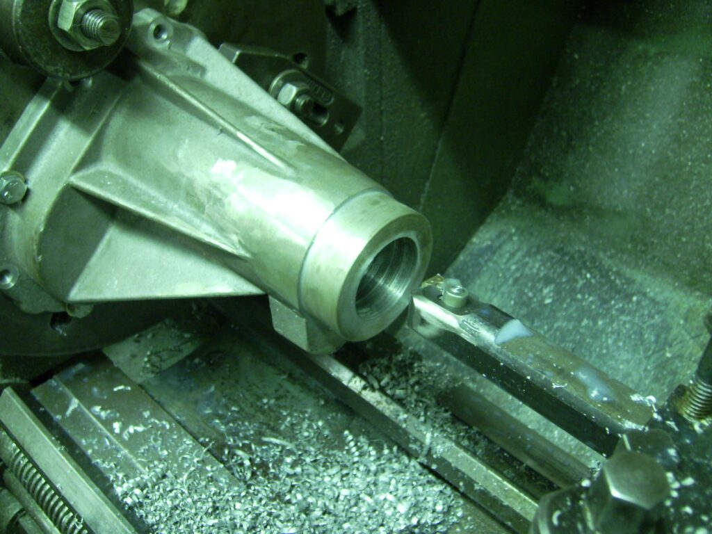 Boring supercharger nose on lathe